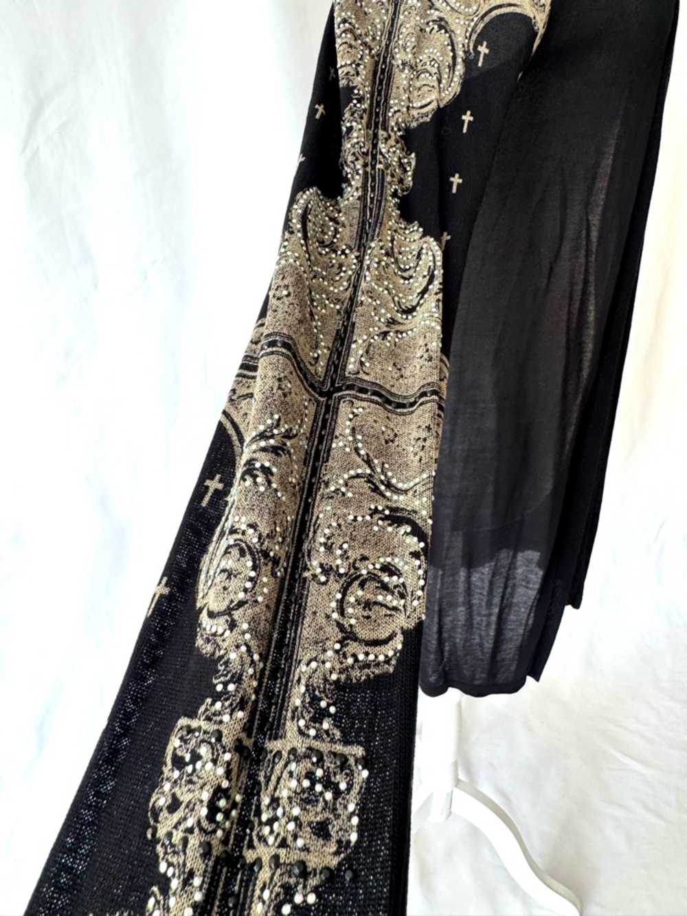 Vocal Black Sheer Embellished Cross Cardigan | Studded Gothic Boho Duster - Picture 5 of 11